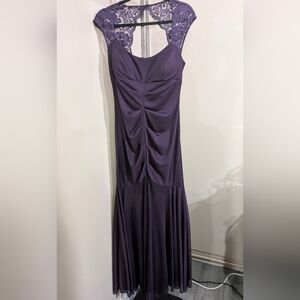 Xscape Purple Lace Cap Sleeve Maxi Dress
